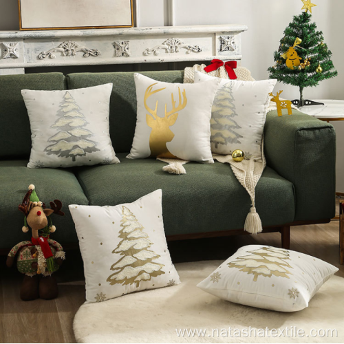 Gold towel embroidery Christmas tree pillow cover